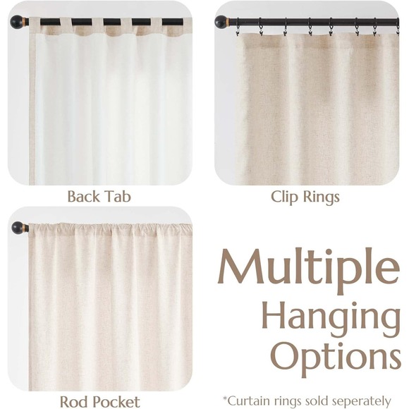 Linen Beige Curtains Panels Drapes, Each 50"W x 90"L, Light Filtering, 2 Panels - Picture 6 of 11